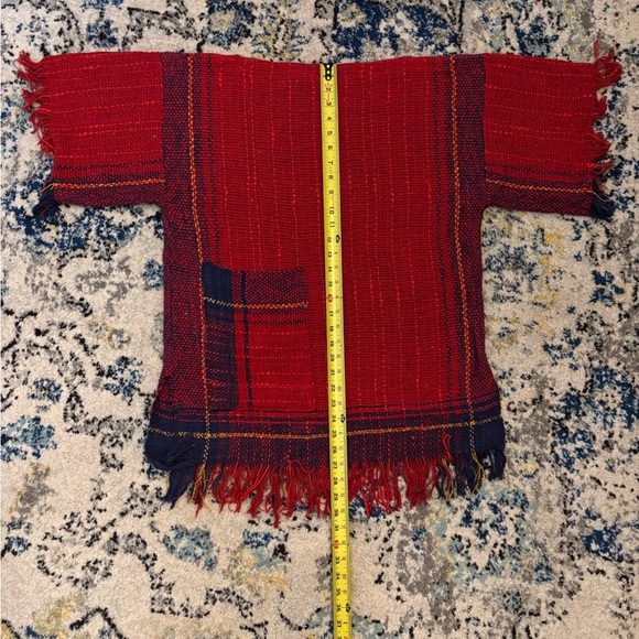 Judi Gaston One-of-a-kind Hand Woven Red & Blue Tunic w/Fringe - Picture 6 of 6